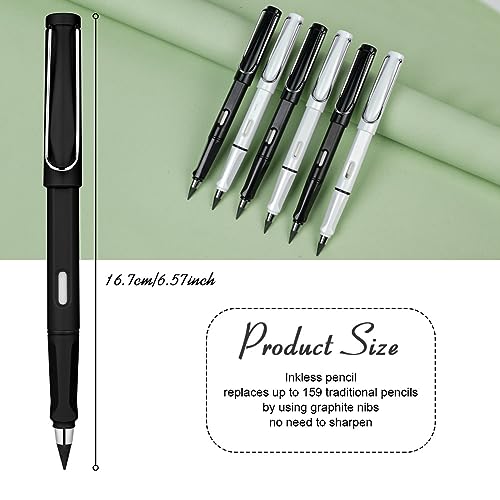 Ainiv Inkless Pencil Forever Pencil, 6 Sets Infinity Pencil Everlasting Pencil with Eraser, Reusable Infinite Pencil with Extra 6 Replaceable Nibs, Endless Pencil for Home Office School Supplies - color: 6 Sets Black and White