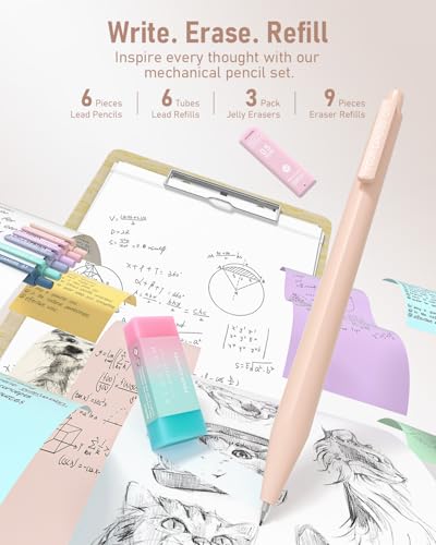 Four Candies School Supplies with Cute Pen Case, 39ct, Cream | Back to School Stationery Set, Essentials for College & Nursing Students, 5 Gel Pens, 6 Mechanical Pencils, 12 Highlighters - color: Cream, size: 39 Count (Pack of 1)
