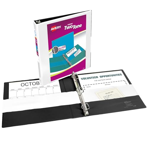 Avery Two-Tone Durable View 3 Ring Binder, 1 Inch Slant Rings, White/Black Binder (17286) - color: Black/White, size: 1"