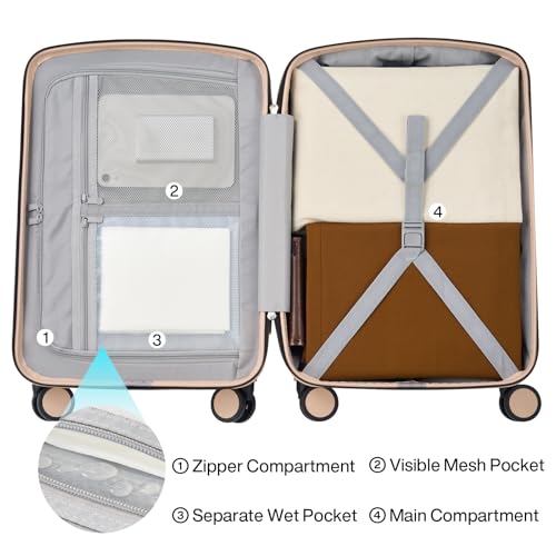 Hanke Hard Shell Luggage Sets 3 Pieces, Carry On and Checked Luggage Sets with Spinner Wheels, Durable PC Hardside Rolling Suitcase for Travel (16/24/28 Inch,Cuba Sand) - color: Cuba Sand, size: 16+24+28 Inch