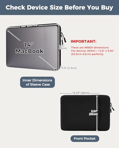 ProCase Laptop Sleeve 14" for MacBook Pro 14 Inch M5/M4/M3/M2/M1 2026-2021 | Slim Travel Sleeve with Soft Plush Lining & Large Front Pocket, Water-Resistant, Also Fit 14" HP Dell Lenovo ASUS Acer - color: Black, size: 14-inch