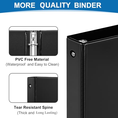 SUQJOY 1-inch 3-Ring Binder, 1" Round Ring Binder with 2 Inside Pockets, 8 Pack Black Binders, Clear View Cover, Holds 8.5'' x 11''Paper for Office/Home/Back to School - color: Black, size: 1 inch, style: 8pack