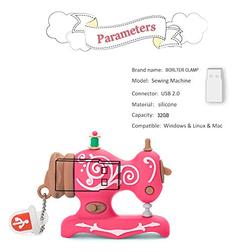 BorlterClamp 32GB USB Flash Drive Cute Cartoon Sewing Machine Model Memory Stick, Gift for Students and Children (Rose Red) - color: 32GB rose red