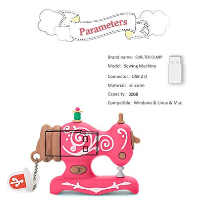 BorlterClamp 32GB USB Flash Drive Cute Cartoon Sewing Machine Model Memory Stick, Gift for Students and Children (Rose Red) - color: 32GB rose red
