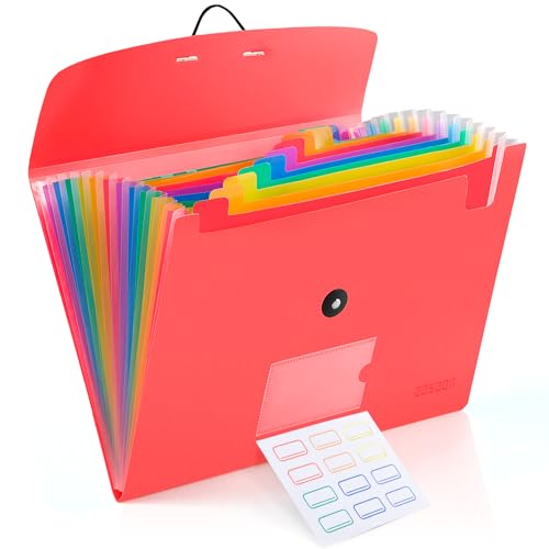 13 Pocket Expanding File Folder Accordian File Organizer, A4 Letter Size Paper Document Receipt Holder for School Office Supplies, Pink - color: Pink