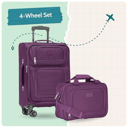 U.S. Traveler Rio Lightweight Softside Rolling Carry-on Suitcase, 4-Wheel Set, Green - color: Green, size: 22"/14"