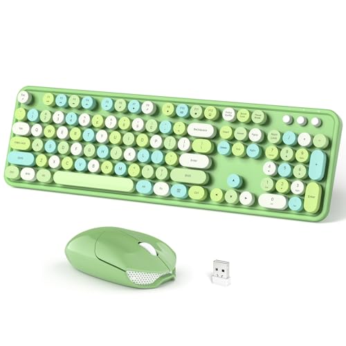 Dilter Wireless Keyboard and Mouse Combo, 104 Keys Full-Sized 2.4 GHz Round Keycap Colorful Keyboards, USB Receiver Plug and Play, for Windows, PC, Laptop, Desktop (Green Colorful) - color: Green Mixed