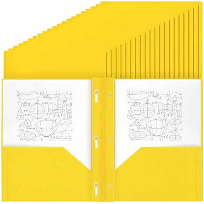 Lincia 100 Pcs Plastic Folders with Pockets and Prong Folders with Prongs 2 Pockets for Office, School for Students, Teachers, Office Workers(Yellow) - color: Yellow