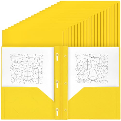 Lincia 100 Pcs Plastic Folders with Pockets and Prong Folders with Prongs 2 Pockets for Office, School for Students, Teachers, Office Workers(Yellow) - color: Yellow