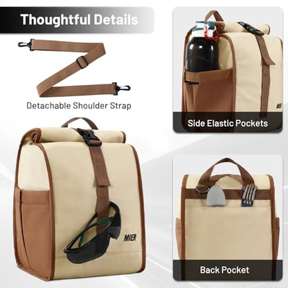 MIER Insulated Lunch Bag Roll Top Lunchbox for Women Men Adults Foldable Rolltop Lunch Tote with Shoulder Strap for Work Office Picnic, Water Bottle Holder, Khaki - color: Khaki