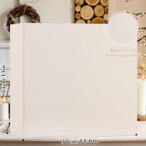 Lanpn 2 Packs Photo Album Scrapbook 12x12, Linen Cover Wreath Design Top Load 3 Ring Folder Binder Photobook Photo Book 12 x 12 inch with 30 Plastic Sleeves 60 Pages Beige - color: Beige, size: 12x12"/2PK