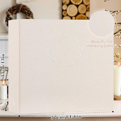 Lanpn Photo Album Scrapbook 12x12, Linen Cover Wreath Design Top Load 3 Ring Folder Binder Photobook Photo Book 12 x 12 inch with 30 Plastic Sleeves 60 Pages Beige - color: Beige, size: 12x12"