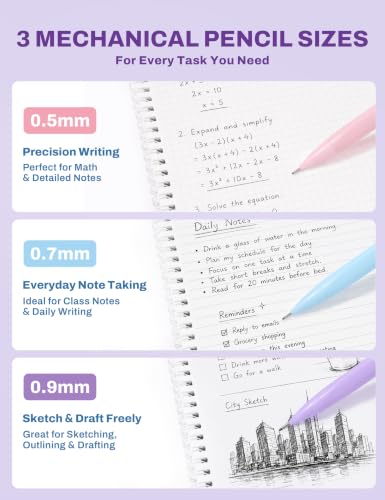 SUNEE 35PCS Aesthetic Stationery Set with Cute Pencil Case, Pastel Highlighters, Black Gel Pens, Mechanical Pencils & Refills, College School Supplies for Students Girls Purple - color: Purple, style: 35 Pack