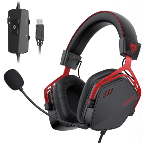 NUBWO HG03 Wired Gaming Headset for PC, FPS-Tuned, Noise-Canceling Mic | USB-A Equipped | One-Click FPS Mode | 50mm Driver | Memory Foam Cushion | For PC Laptop | Gaming & Office Comfort- BlackRed - color: Black Red