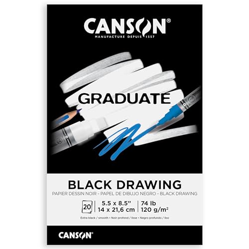 Canson Graduate Black Drawing Pad, Foldover, 5.5x8.5 inch, 20 Sheets | Artist Paper for Adults and Students - Drawing, Sketching and Art Journaling - color: Black Paper, size: 5.5x8.5 inch