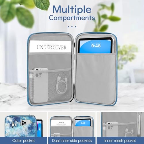 Dadanism 9-11 Inch Tablet Sleeve Bag Carrying Case, Marble Blue | Fits iPad (A16) 11th Gen 11", iPad 10th Gen 10.9" Air 5/4, iPad Air M4/Pro 11", iPad 9/8/7th 10.2", Galaxy Tab A11+ Plus 11" - color: Marble Blue, size: 9-11 inch