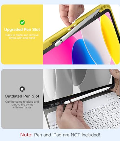 Hamile for iPad 11th 10th Generation Case with Keyboard - 7 Colors Backlit Wireless Detachable Folio Keyboard Cover with Pencil Holder for iPad 11-inch A16 2025 10th Gen 10.9 Inch 2022 (Yellow) - color: Yellow