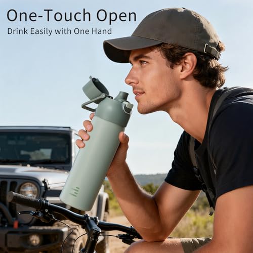 24oz Insulated Water Bottle, 316L Stainless Steel Double Wall Vacuum Bottle, Keeps Drinks Cold or Warm, Leakproof One-Handed Flip Lid for Gym, Office, Travel & Daily Use (1 Pack) - color: Teal