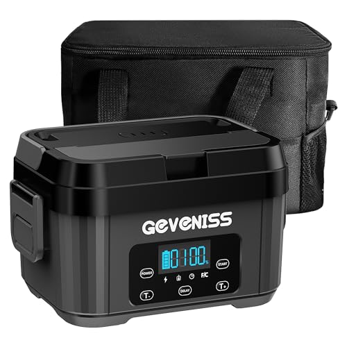 Geveniss Cordless Electric Lunch Box for Adults – Battery-Powered Heated Lunch Box Food Warmer with 1.1L Stainless Steel Container, Timer Function, Leakproof, Portable for Work, Travel, Office - color: Gray