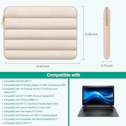 MOSISO Laptop Case 17.3 inch, 17-17.3 inch Puffy Laptop Sleeve, Sand | Compatible with Dell XPS/HP Pavilion/Ideapad/Acer/Alienware/HP Omen Notebook Computer, olyester Horizontal Bag with SmallCase - color: Sand, size: 17.3 inch