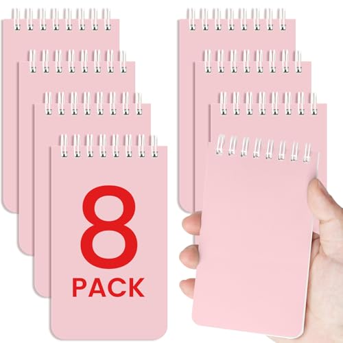 Taja Set of 8 Mini Pocket Notebook Top Spiral Nursing Notepads | Pink 3" x 5", Mini Little Spiral Notebook, Nursing Notepad, Perfect for Work, School, Office, Nurse, Travel - color: H.Pink