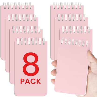 Taja Set of 8 Mini Pocket Notebook Top Spiral Nursing Notepads | Pink 3" x 5", Mini Little Spiral Notebook, Nursing Notepad, Perfect for Work, School, Office, Nurse, Travel - color: H.Pink