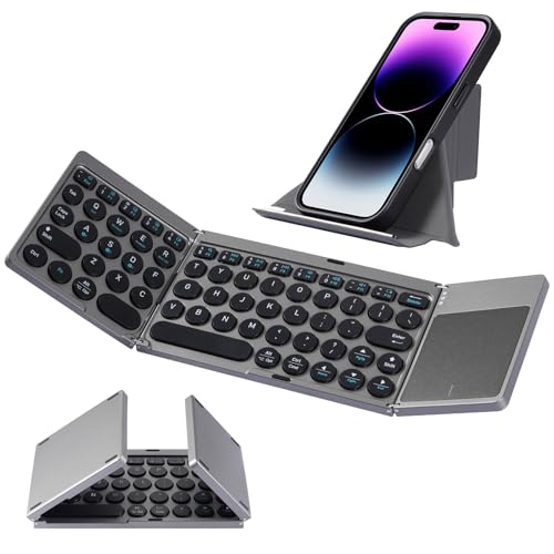 LAMA Foldable Bluetooth Keyboard with Trackpad, Wireless Portable Ultra-Slim Foldable Keyboard for iPad Tablet Smartphone iOS Android Windows PC, Grey