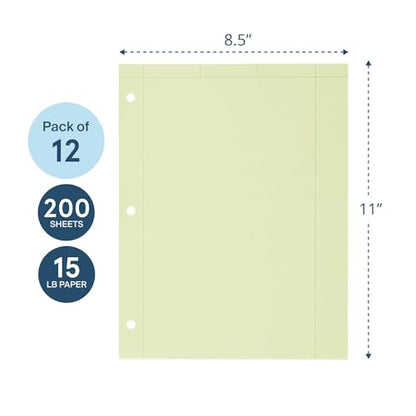 Roaring Spring Graph Ruled Engineering Pad, Engineering Graph Paper Pad, 12 Pack, 5x5 Grid to Edge, 8.5" x 11", 200 Sheets, 3 Hole Punched, Green Tinted Sheets, Made in USA - color: Green, size: Grid-to-Edge (200 Sheets) (Pack of 12)