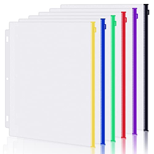 Antner 6 Pack Letter Size Binder Pockets for 3 Ring Binder, Multicolor Zipper Binder Pouches Loose Leaf Bags Document Folders, Waterproof PVC Binder Pockets Filing Bags for Business Office Supplies