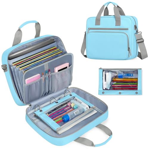 Yarwo 2026 Upgraded Zipper Binder 3 Ring Binder Bag with Pencil Pouch | 500 Sheets Capacity, 5-Tab Expanding File Folder, 14” Laptop Padded Sleeve, Shoulder Strap, for College, Office, Home, Blue - color: Blue