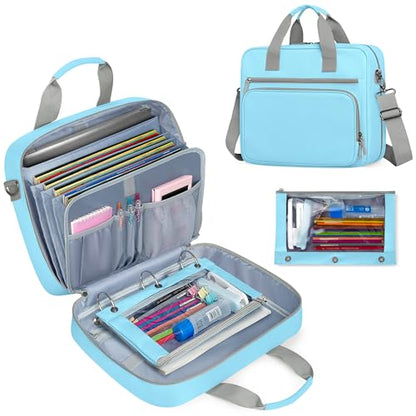 Yarwo 2026 Upgraded Zipper Binder 3 Ring Binder Bag with Pencil Pouch | 500 Sheets Capacity, 5-Tab Expanding File Folder, 14” Laptop Padded Sleeve, Shoulder Strap, for College, Office, Home, Blue - color: Blue