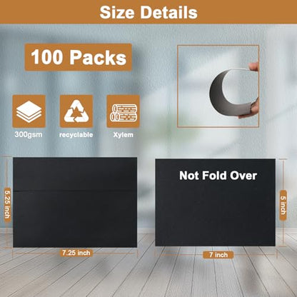 Silunkia 100 Packs Black Blank Flat Cards and Envelopes 5 x 7 Heavyweight Single Panel Cardstock and A7 Envelopes Self Seal for DIY Wedding Invitations, Party, Thank You Cards, Mailing - color: Black, size: 5x7-100pcs