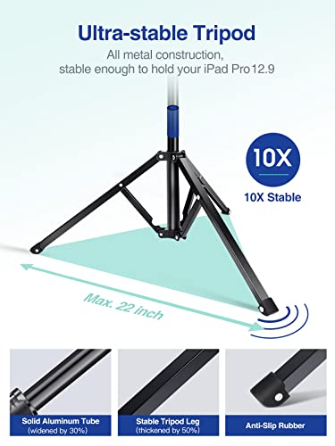 elitehood Aluminum iPad Stand Tripod, 65'' Tall Floor Tripod for iPad | Heavy Duty Aluminum Tablet Tripod, Easy Adjustable iPad Holder Stand for Music, Designed for Musicians, Fits 4.7-13in Tablets - style: Side-Clamp Holder