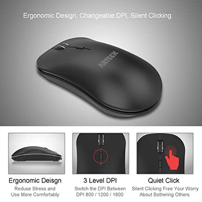 Arteck 2.4G Wireless Mouse with Nano USB Receiver Ergonomic Design Silent Clicking for Computer/Desktop/PC/Laptop and Windows 10/8/7 Build in Rechargeable Battery (Black) - color: Black