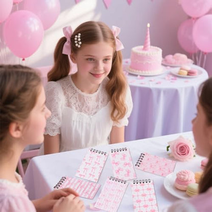 8 Pcs Mini Pink Bow Spiral Notebooks 3.9 x2.4 Inch, Cute Coquette White Pink Aesthetic Journal Lined Memo Pad with Different Bow Design, Preppy Top Spiral Notebook for Women Birthday Party Gifts Home - color: Pink Bow