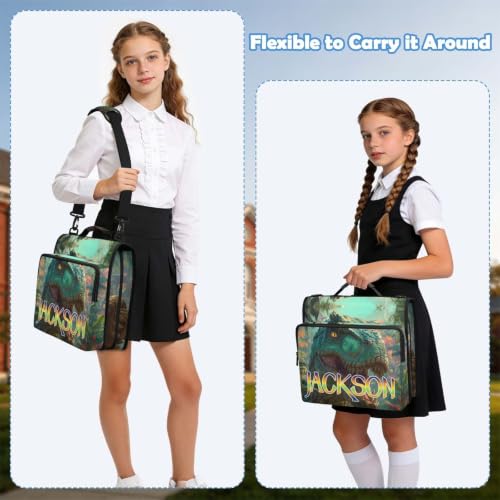 Custom Binder Bag Personalized Jungle Dinosaur 3 Ring Zipper Binder Bag with Laptop Pockets and Shoulder Strap Tote Binders Organizer Case for School Office - color: Custom Dinosaur