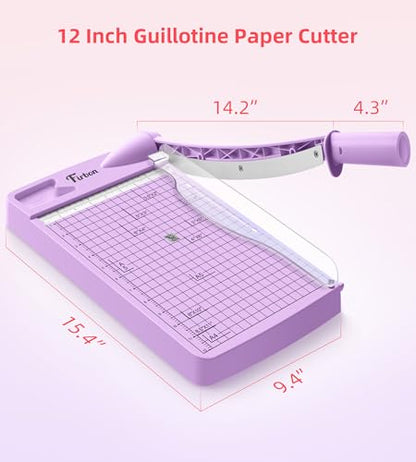 Firbon 12" Guillotine Paper Cutter, Heavy Duty 12-Sheet Capacity Trimmer for Cardstock, Photos, Scrapbooking, Office, Classroom, Studio (Purple) - color: Purple