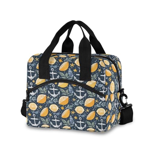 ALAZA Anchor Lemons Stars Insulated Lunch Bag Women Men Portable Reusable Cooler Lunch Tote Bag for Work Office Picnic College - color: Multi 05