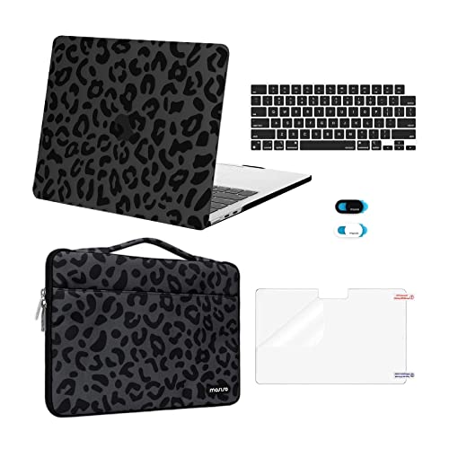MOSISO Compatible with MacBook Air 13 inch Case 2026-2022 M5 A3449 M4 A3240 M3 A3113 M2 A2681, Leopard Grain Hard Shell&Bag&Keyboard Cover&Webcam Cover&Screen Film for MacBook Air 13.6 inch,Black