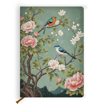 Lovdazzles Pretty Leather Lined Journal Flower and Bird Notebook 200 Pages A5 Ruled Notebooks, Aesthetic Cute Hardcover Leather Journal for Women Gift, Perfect for Office School Home (5.8 x 8.3) - color: Multi 1719