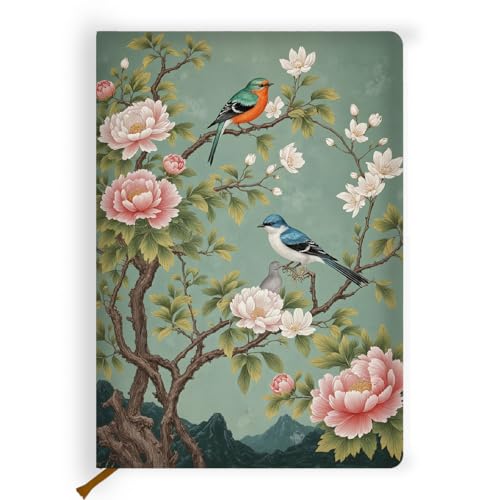 Lovdazzles Pretty Leather Lined Journal Flower and Bird Notebook 200 Pages A5 Ruled Notebooks, Aesthetic Cute Hardcover Leather Journal for Women Gift, Perfect for Office School Home (5.8 x 8.3) - color: Multi 1719