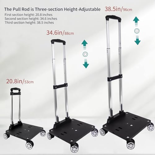 Foldable Black Aluminum Backpack Cart with 5 Swivel Wheels, Large Base, Ideal for Large Backpacks, Pet Carriers, Laptop Bags - size: 5 Wheels with Larger Base