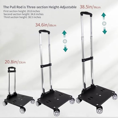 Foldable Black Aluminum Backpack Cart with 5 Swivel Wheels, Large Base, Ideal for Large Backpacks, Pet Carriers, Laptop Bags - size: 5 Wheels with Larger Base