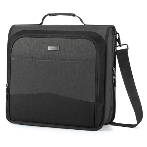 MoKo Zipper Binder, 3-Inch 3-Ring, 600 Sheets, 6-Tab File Folders, Black | Waterproof 900D polyester with six dividers, multiple pockets, a handle and adjustable shoulder strap. - color: Black+grey, size: 3-Inch D-ring