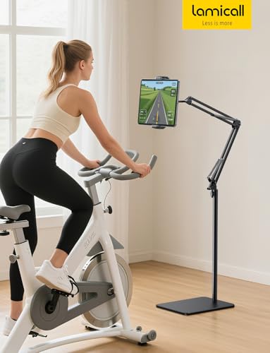 Lamicall Kindle Stand Tablet Holder - 55" Height Adjustable, Flexible Arm, Heavy Base Tablet Mount, Kindle Accessories, Universal Multi Angle Bed Phone Mount for 4.7-13" iPad Pro Air, Tabs, E-Readers
