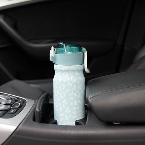 BJPKPK Insulated Water Bottle 18oz Stainless Steel Water Bottles with Straw and Carry Handle Double Wall Metal Thermal Flask,Light Blue Leopard - color: A-Light Blue Leopard, size: 18 Ounces