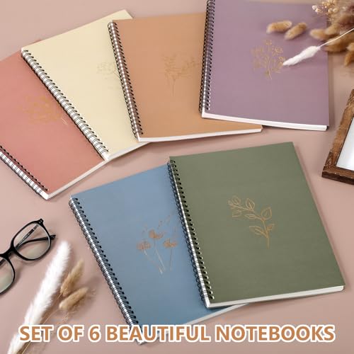 Fuutreo 6 Pack B5 Spiral Notebooks 10.5 x 7.45 Inch College Ruled Aesthetic Journal Kraft Hardcover 70 Sheets (140 Pages) Spiral Notebook for Office Students Work Journaling(Aesthetic,Hot Stamping) - color: Aesthetic