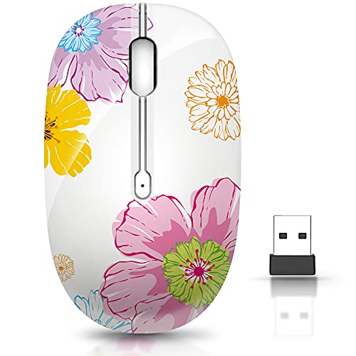 JUHOO Wireless Mouse with Nano Receiver for PC, Laptop, Notebook, Computer, MacBook, Less Noise, Portable Mobile Optical Mice.(Flower). - style: Flower