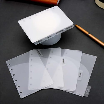 NatSumeBasics 8 Frosted A7 Binder Pocket Dividers 4 Tabs Mini Planner Inserts PP 2 Layer Cash Envelopes for 6 Ring Budgeting Binder Accessories Supplies (Frosted 3.5“) - color: Frosted Pocket Dividers