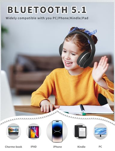Bluetooth Kids Headphones,Wireless Kids Headphones Over Ear with Microphones,Stereo Sound ,10H Playtime, Foldable&Adjustable Children Headphone,Bluetooth Headset for Adults,School (Black) - color: Black